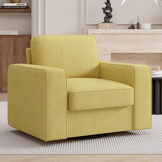 Swivel Accent Sofa Chair Set of 2 FSC Certified Sofa Armchairs with Extra Wide Mid-Century Modern 1pcs Pillows for Living Room Bedroom Office-Yellow Color