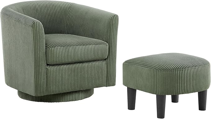 Swivel Accent Chair 360° Comfy Recliner Corduroy Arm Chair Single Sofa with Ottoman for Living Room Bedroom