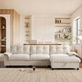 Ball &amp Cast Modular L Shaped Sectional Sofa with Movable Storage Ottoman and Dual-Port Charging4 Seater Comfy Cloud Couch W/Side Storage Pockets &amp Cup Holderfor Living RoomApartmentBeige1
