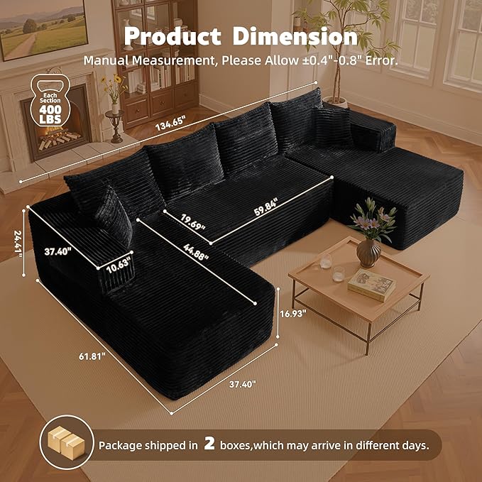 134 Modular Sectional Sofa Cloud Sectional Couch with Deep Seat Modern Modular U-Shape Sofa Couch with ChaiseUpholstered Couches for Living Room Bedroom