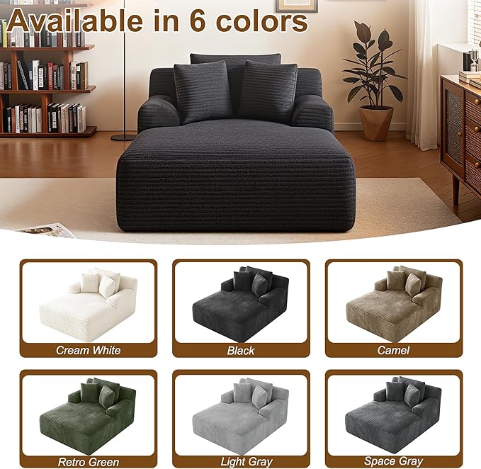 Avenix 66 Boneless Oversized Chaise Lounge Chairs Indoor Boneless Oversized Chaise Lounges Indoor Boneless Oversized Reading Chairs Cloud Sleeper Sofa Couch Bed with 3 Pillows for Living RoomBlack