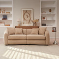 Christopher Knight Home Taliyah 87 Cozy Velvet Upholstered Lounge Sofa 3-Seater Curved Home Sofa Living Room with 4 Pillows Sturdy Wooden Frame Lounge Chair Indoor Couch with Thick Cushion Camel