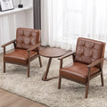 Okeysen Accent Chairs Set of 2 with Side Table Mid Century Modern Accent Chair Retro Wood and Leather Armchairs Side Chair Lounge Reading Comfy Armchair for Living Room Bedroom Office（Brown