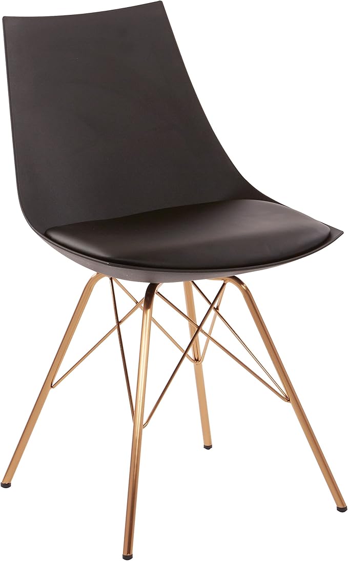 OSP Home Furnishings Oakley Mid-Century Modern Bucket Dining Chair with Faux Leather Padded Seat Black