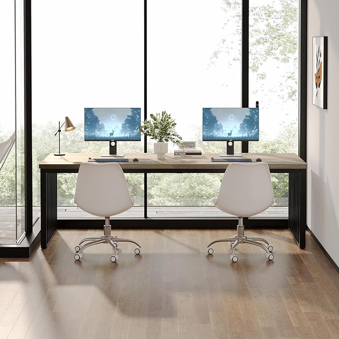 Tribesigns 78.74 Extra Long Computer Desk 2 Person Desk Double Long Desk with Heavy Duty Metal Frame Double Workstation Study Table for Home Office Brown (Without Chair) (Gray &amp Black)