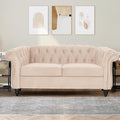 Velvet Loveseat Sofa Mid Century Modern Upholstered Couch 62 Oversized Comfy 2 Seater Love Seat Couch with Cushions Tufted Chesterfield Sofa for Living Room Bedroom Apartment (Beige)