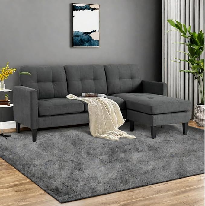 L Shaped Sectional Sofa Sleeper Sofa with Movable Ottoman Lounge Sectional Compact Couch for Apartment &amp Small Space Small Couch for Living Room Dark Gray