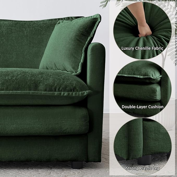 41.4 Chenille Oversized Accent Chair Comfy Single Sofa Cloud Couch Chair Modern Luxury Armchair with Pillow for Living Room Bedroom Apartment Office Green