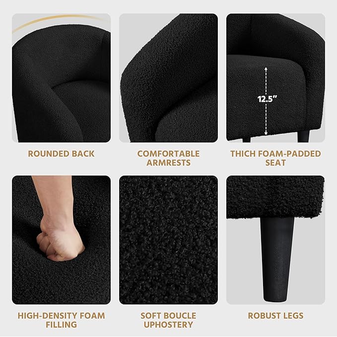 Topeakmart Barrel Chair Soft Sherpa Accent Chair Side Chair Club Chair Modern Style Deep Seating Barrel Armchair for Living Room Furniture Reading Room Bedroom Set of 2 Black