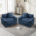 Modern Oversized Chair Set of 2 Comfy Chenille Accent Chair Large Upholstered Armchair with Extra Thick and Deep Seat Lounge Chair for Living RoomBedroomApartment (Blue)