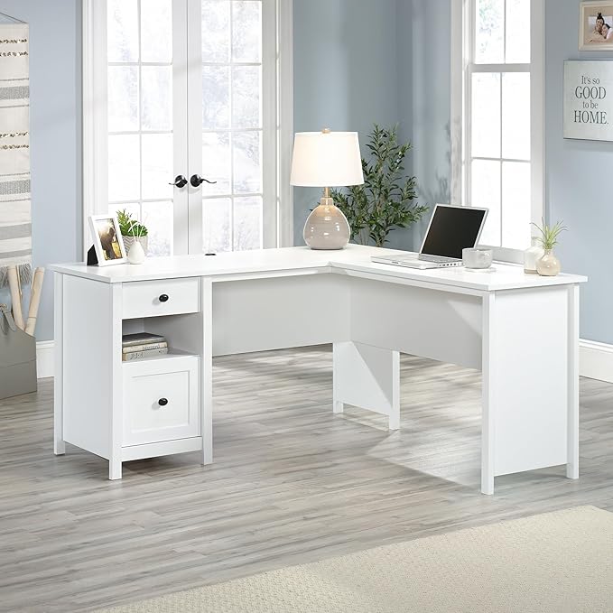 Sauder County Line L-Desk Soft White Finish
