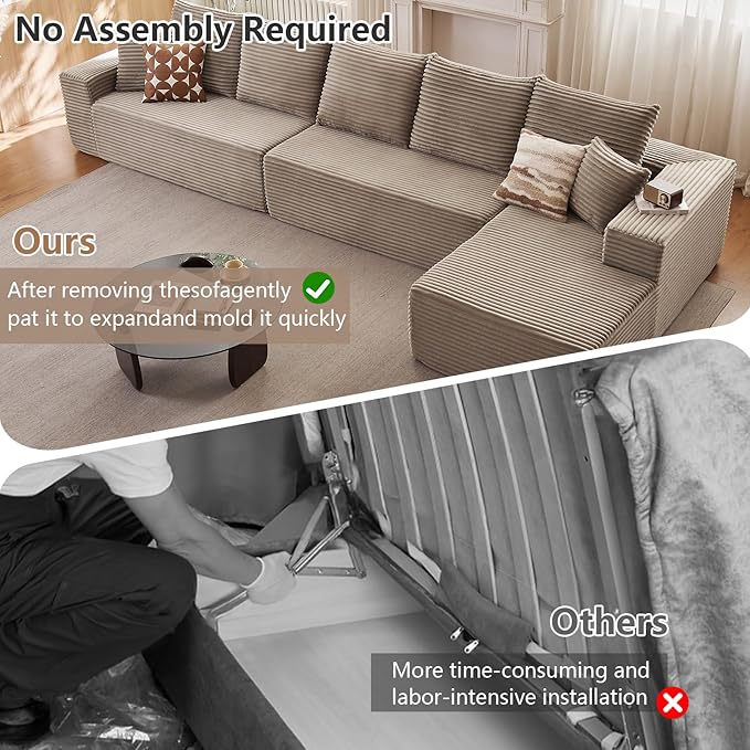 Cloud Modular Sectional Sofa for Living Room167x69.7 Oversized L-Shaped Couch with 7 PillowsBig Comfy Couches SetFluffy Deep-Seat Corduroy Sofa with ChaiseNo Assembly (CamelRight-Facing Chaise)