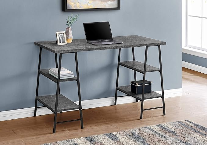 Monarch Specialties I 7526 Computer Desk Home Office Laptop Storage Shelves 48 L Work Metal Laminate Grey Black Contemporary Modern