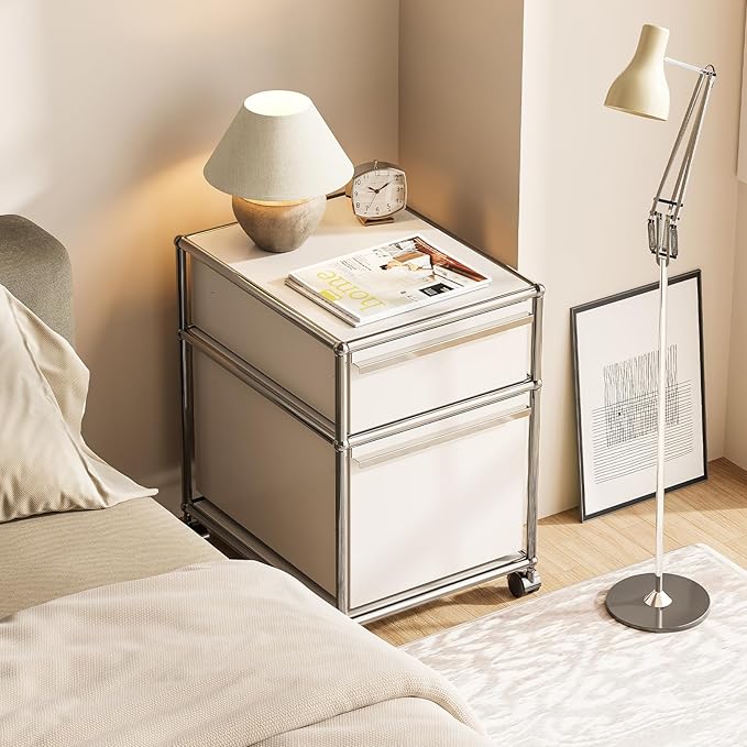Steel Mobile File Cabinet for Office &amp Home with 360° Silent Wheels Smooth Drawer Slides Large Capacity Waterproof and Rust-Proof Stylish &amp Durable Storage Cabinet (2 Drawer White)