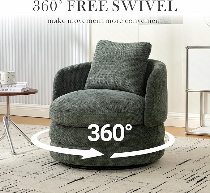 Aoiy &amp Wifon 30 W Swivel Barrel Chairs Set of 2 360 Degree Upholstered Swivel Accent Chairs Comfy Modern Living Room ArmChairs for Living Room Bedroom Reading Room Apartment Chenille Green