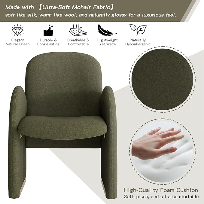 YOUTASTE Oversized Velvet Accent Chair for Living Room Mid-Century Modern Dining Room Arm Chair with Gold Metal Legs 300 LBS Capacity Comfy Upholstered Office Single Sofa Green