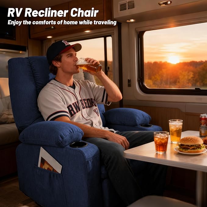 Rocker Recliner Chair with Massage and Heat Nursery Rocking Chairs for Living Room Recliner Chair for Adults Ergonomic Comfy Relining Chair with Cup Holders USB Charge Port Side Pockets Blue