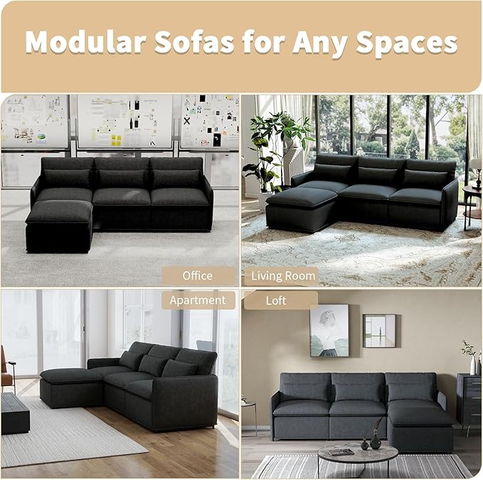 L Shaped Sectional Couch 94.5 Sectional Cloud Couch for Living RoomFluffy Modular Sofa with Textured Corduroy3 Seaters with OttomanPet-Friendly Comfy Modern Deep Seat Sofa SetDark Gray