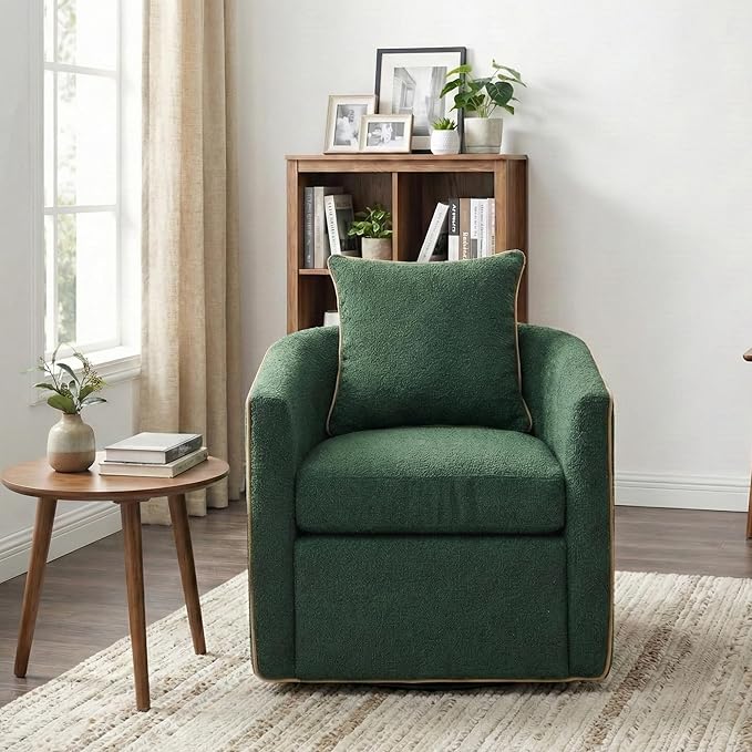 360° Swivel Accent Chair with Curved Armrest Bouclé Upholstered Club Chair Barrel Sofa Chair for Living Room Reading Corner Small Spaces (Green13)