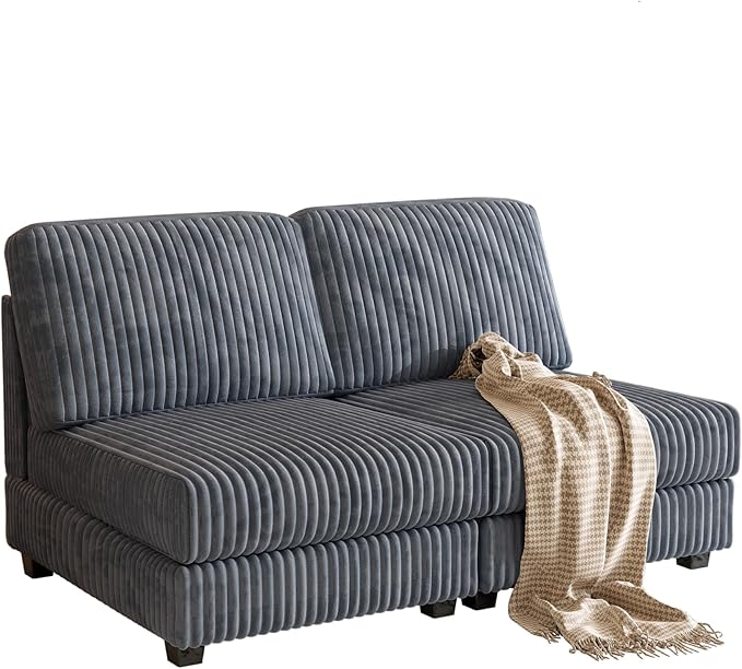 59.06 Modular Sectional Loveseat 2-Piece Deep Seat Corduroy Lounge Sofa Small Loveseat Couch for Living Room Bedroom ApartmentDark Gray
