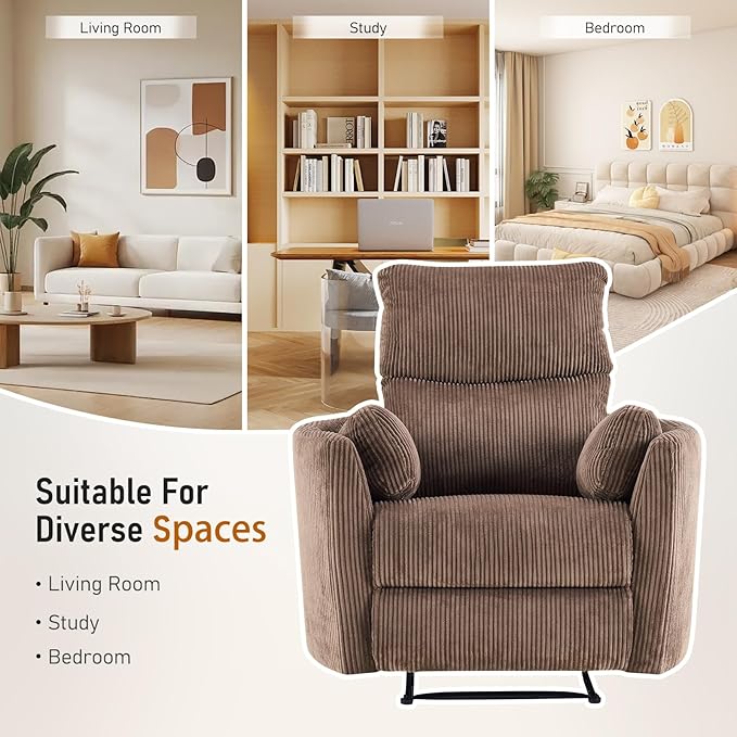 Furnimart Oversized Manual Recliner Chair for Adults 30 Extra-Wide Corduroy Recliner with Chunky Cushion High Back &amp Padded Armrests Comfy Chair for Living Room Bedroom Home Heater(Brown)