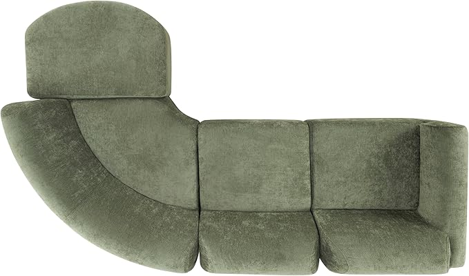 Merax Modern Curved Sectional Sofa with Ottoman Couch 4-Piece Set High-Density Compressed Sponge Fully Assembled Right Hand Facing Plush Deep Seat for Living Room Lounge Apartment Green
