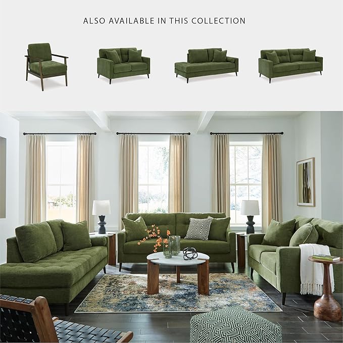 Signature Design by Ashley Bixler Mid-Century Modern Tufted Loveseat with 2 Toss Pillows Green