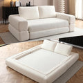 81 Inch Convertible Folding Sofa Bed Fold Out Couch Bed Corduroy Futon Couch with Back Pillows Boneless Sofa Comfy Lounge Floor Sleeper Mattress Loveseat for Living Room Bedroom Beige
