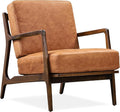 Poly &amp BARK Verity Leather Accent Chair – Armchair with Walnut Wood Frame – Fashion-Forward Lounge Seating for Living Room – Upholstered in Cognac Tan Leather for Modern Style