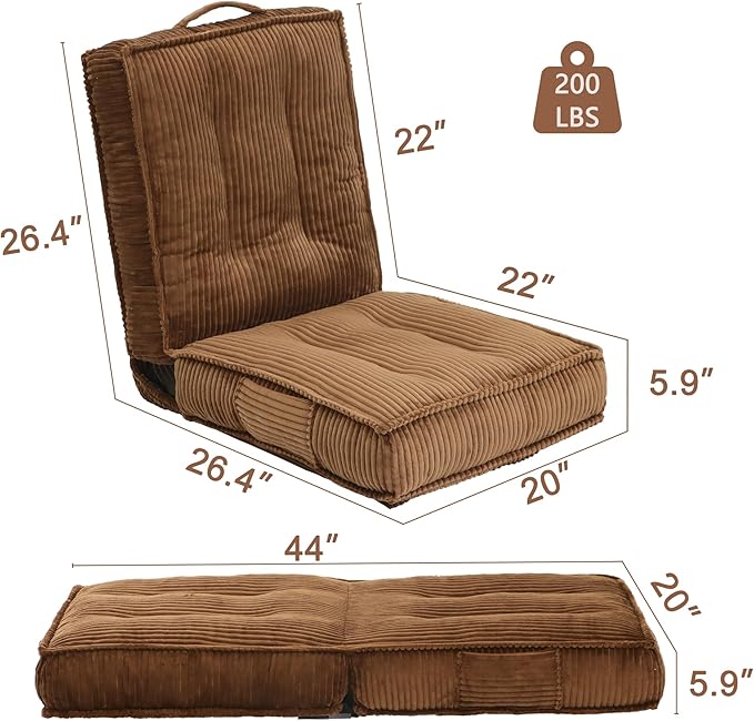 Adjustable Floor Chair with Back Support 6-Position Folding Meditation Chair Floor Sofa Chairs for Adults Comfy Accent Chairs for Reading Gaming Living Room Bedroom Coffee