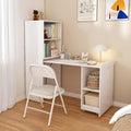 Convertible Home Office Desk Foldable Desk with Storage Shelves and Mobile Wheels Space Saving Writing Table Multi-Functional Workstation for Bedroom Living Room Office (White)