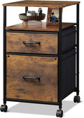 DEVAISE 2 Drawer Mobile File Cabinet Rolling Printer Stand with Open Storage Shelf Fabric Vertical Filing Cabinet fits A4 or Letter Size for Home Office Rustic Brown Wood Grain Print