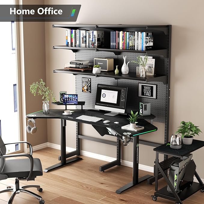 72 Standing Gaming Desk with Dual Motor Wing-Shaped Computer Desk with Full Coverage Mouse Pad Electric Height Adjustable Standing Desk with RGB LED Lights and Slot Design Shelves