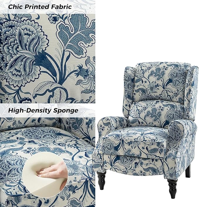 HULALA HOME Upholstered Wingback Recliner Chair Set of 2 Small Adjustable Footrest Push Back Single Reclining Sofa Mid Century Modern Lounge Armchair for Living Room Bedroom Reading/Jacobean