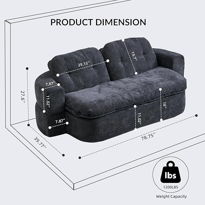 Kuahisoofa 78 Memory Foam Convertible Sofa Bed with Built-in Quilt Foldable Floor Couch Sleeper for Guests Room &amp Living Room Boneless Futon Cloud Sofa for Small Spaces Gray