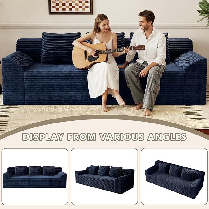71 Love Seat Couches Corduroy Boneless Loveseat with Deep Seats 2 Seat Couch Apartment Size Couch with 3 Pillows&ampSide Pockets for Bedroom Office No Assembly Required Blue