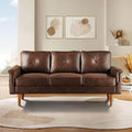 HOOOWOOO 72 Faux Leather Couch Small Sofa Living Room Couch 3 Seater Sofa Modern with Button Tufted Back Cushioned Square Arm for Small Bedroom ApartmentDark Brown
