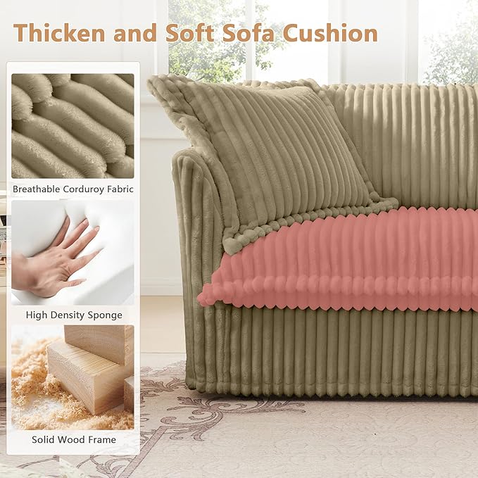 Modern Single Sofa Chair Set of 2 49 Slipcovered Armchairs Oversized Upholstered Accent Chairs Comfy Cloud Deep Seat Sofa with 2 Throw Pillows for Living Room Apartment Corduroy Camel