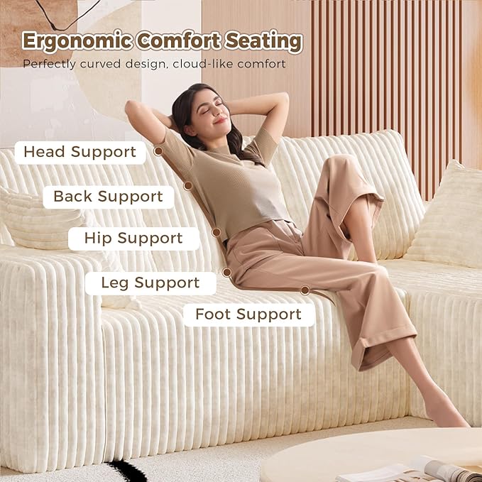 108” L Shape Sectional Boneless Couch35D Sponge Comfy 3 Seat SofaCloud Thickened FlannelModular Couches for Living RoomNo AssemblyDeep SeatOversized Chaise (White 108 Right Chaise)