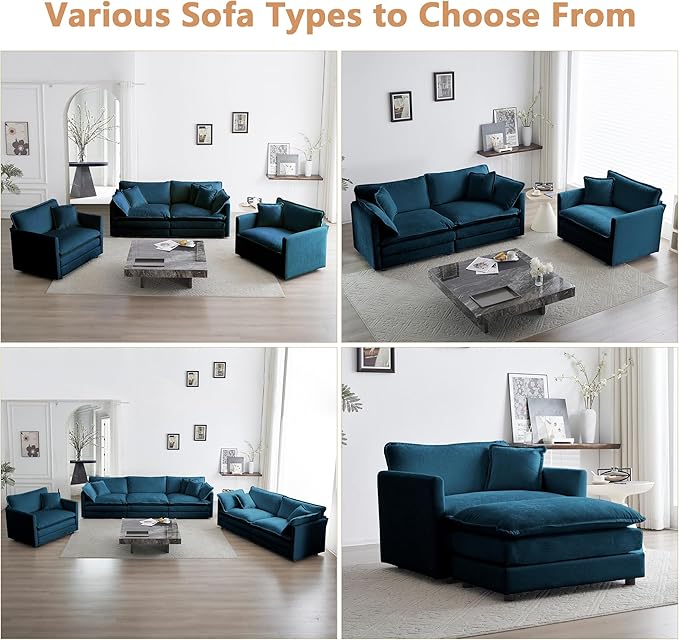 mikibama 41.4 Inch Single Seat Sofa Chenille Comfy Deep Upholstered Couch Armchair with Toss Pillow for Living Room Bedroom Office Apartment Blue