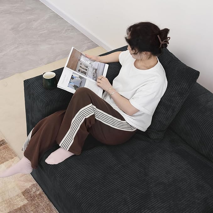 141.73 Modular Sectional Sofa Slipcovered Corduroy U Shaped Sofa Couch with 2 Ottomans5 - Piece Convertible Sectional with 5 PillowsCushion Covers Removable&amp Washable (Black)