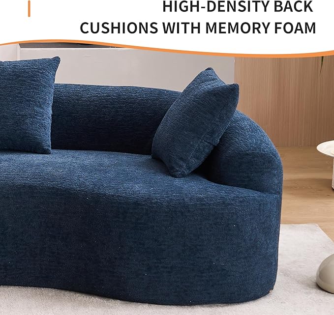 Oversized Sectional Sofa for Living Room 110 Modern Luxury Chenille 4-Seater Extra Deep &amp Wide Seat Curved Cloud Couch with 4 Throw Pillows No Assembly Needed Cream Blue