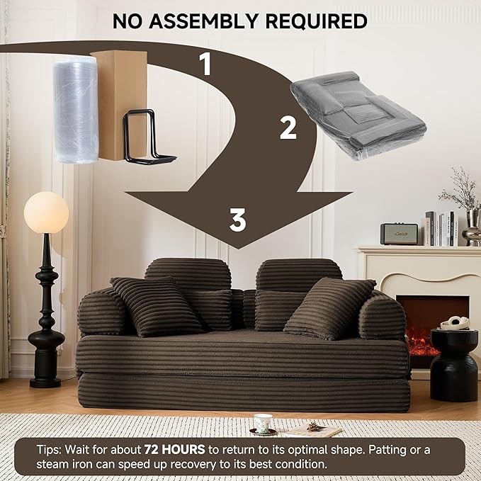 79 Sofa Bed Deep Seat 32 Sleeper Sofa 5-in-1 Convertible Sofa Bed Boneless Couch in a Box Corduroy Floor Futon with Thickened backrest and Headrest Pillows Side Pockets Brown