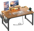Computer Desk with 0.95 Inch Thicker Desktop &amp Monitor Stand &amp Storage Bag Office Desk with Power Outlets Gaming Desk with LED Light Writing Desk for Home Office Study Bedroom Brown