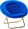 Milliard Saucer Chair for Adults Teens &amp Kids Royal Blue Faux Fur XL Circle Chair for Bedroom Dorm &amp Gaming Foldable Comfy Accent Seat for Small Spaces Folding Moon/Mushroom/Round Style