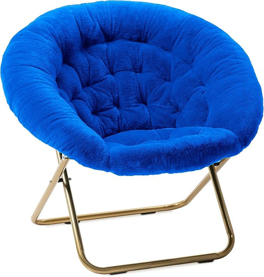 Milliard Saucer Chair for Adults Teens &amp Kids Royal Blue Faux Fur XL Circle Chair for Bedroom Dorm &amp Gaming Foldable Comfy Accent Seat for Small Spaces Folding Moon/Mushroom/Round Style