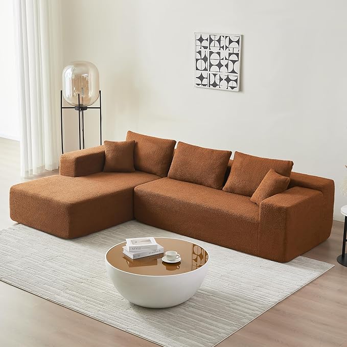 104.3'' L Shaped Sofa Sherpa Fabric Sectional Sofa 3 Seat Modern Upholstered Corner Couch with 2 Pillows Left Hand Lounge for Living Room Office