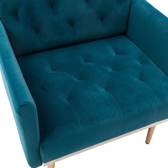 Modern Accent Chair Upholstered Single Sofa Arm Chair for Living Room and Bedroom Upholstered Comfy Armchair Chair with Solid Tapered Metal Legs (Teal)