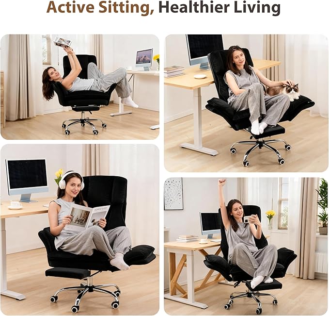 Big and Tall Office Chair Flip Armrests for Pets &amp Cross Legged Sitting Executive Ergonomic Computer Gaming Chair with Foot Rest Gliter Fabric Wide Seat Reclining Desk Chair