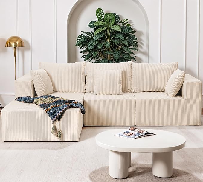 Modular Sectional Sofa Cloud Sectional Couch with L-Shape Chaise Modular Sofa with Deep Seat Upholstered Couches Boneless Sofa for Living Room Black(Left Facing Chaise3PCS)